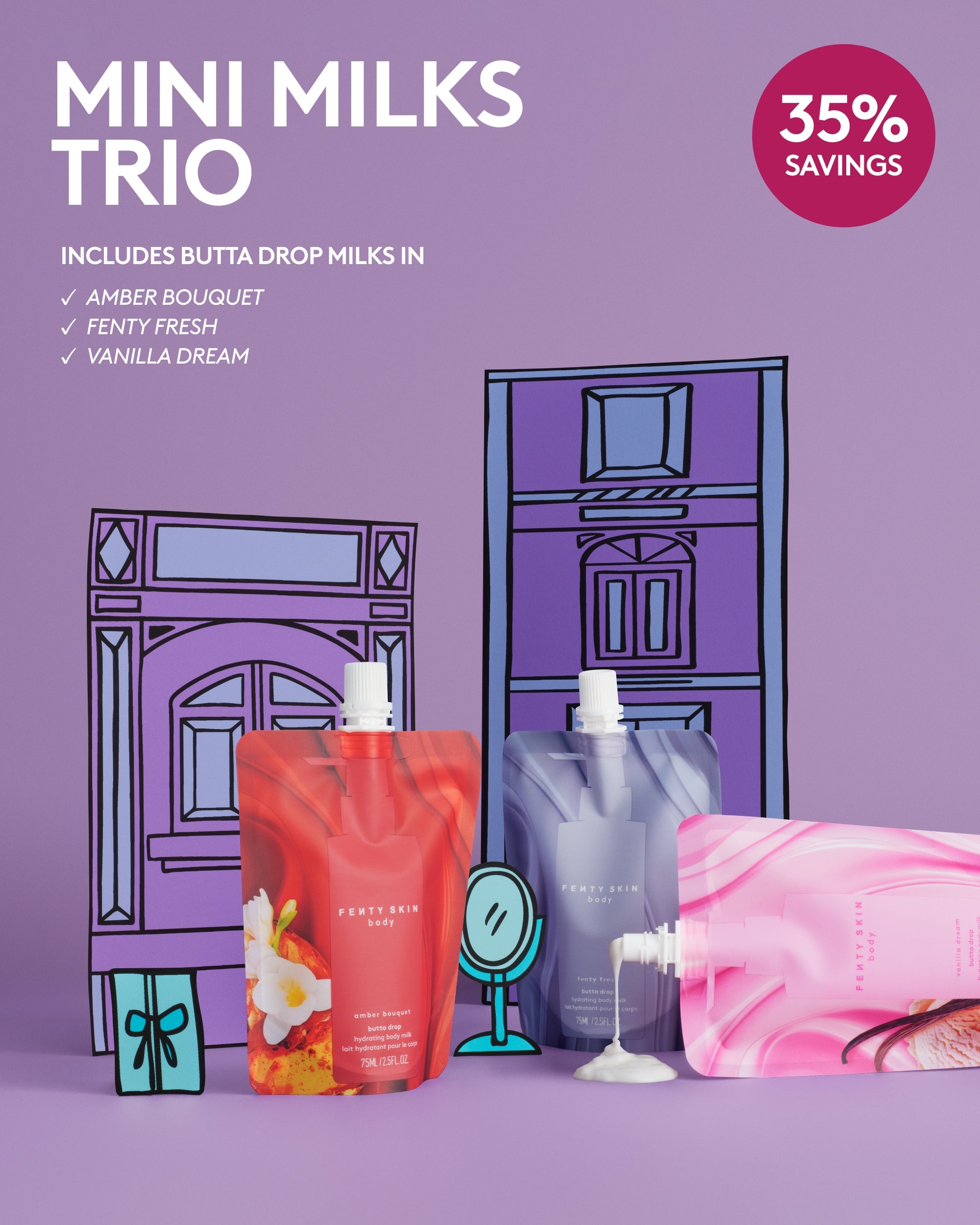 Mini Milks Hydrating Body Milk Travel Pouch Trio - Image 3