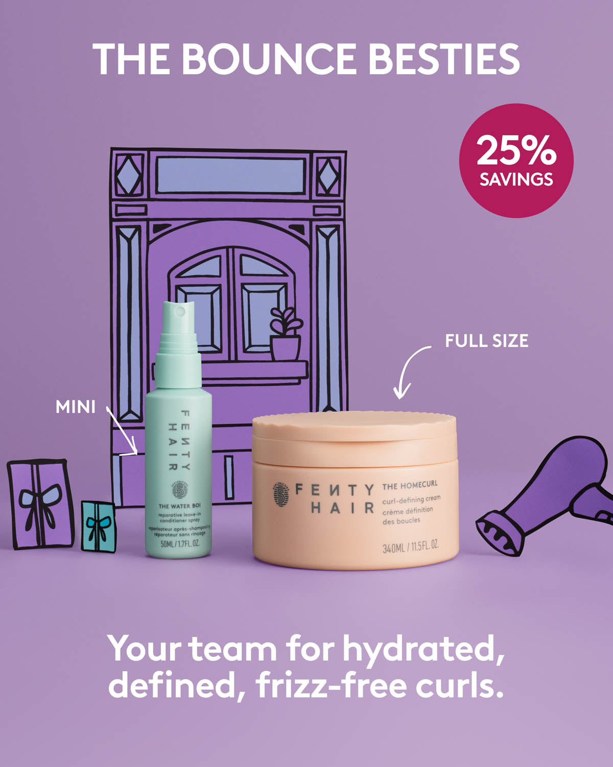 The Bounce Besties Mini Leave-In Conditioner Spray + Full Size Curl-Defining Cream - Image 3